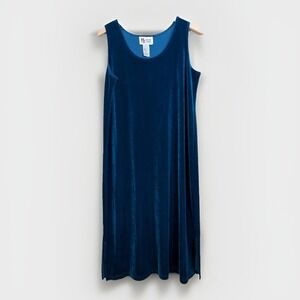 VTG 90's Dress Women's M Velvet Jumper Overall  Teal Blue Stretch
